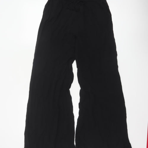 Marks and Spencer Womens Black Wide-Leg Viscose Trousers Size 10 Long