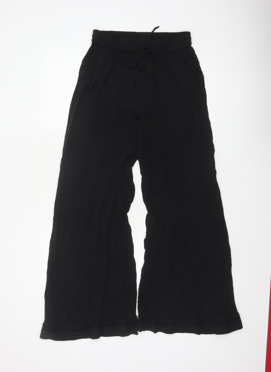 Marks and Spencer Womens Black Wide-Leg Viscose Trousers Size 10 Long