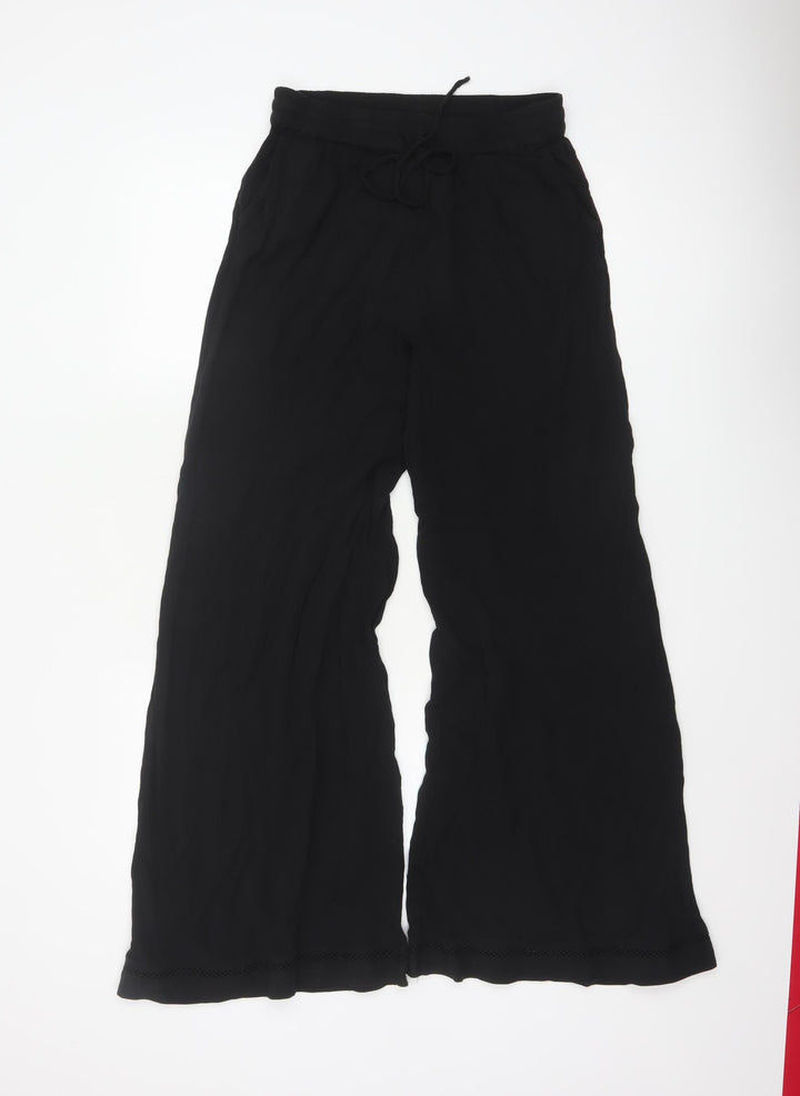 Marks and Spencer Womens Black Wide-Leg Viscose Trousers Size 10 Long