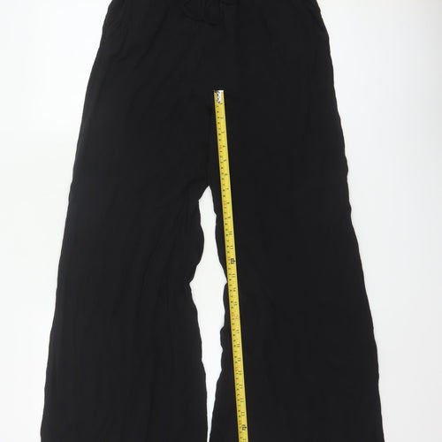 Marks and Spencer Womens Black Wide-Leg Viscose Trousers Size 10 Long