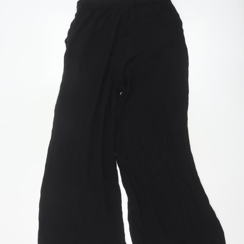 Marks and Spencer Womens Black Wide-Leg Viscose Trousers Size 10 Long