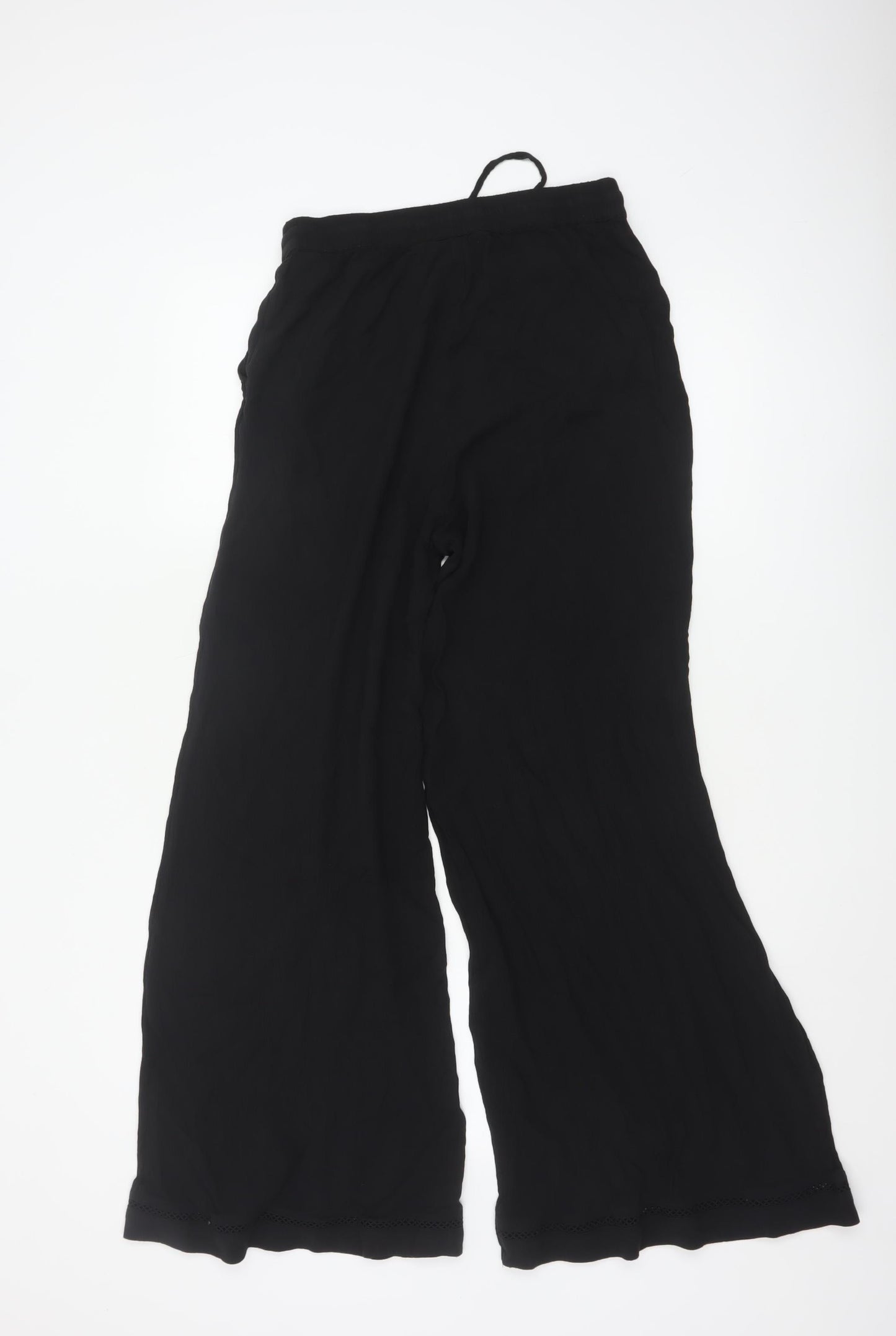 Marks and Spencer Womens Black Wide-Leg Viscose Trousers Size 10 Long
