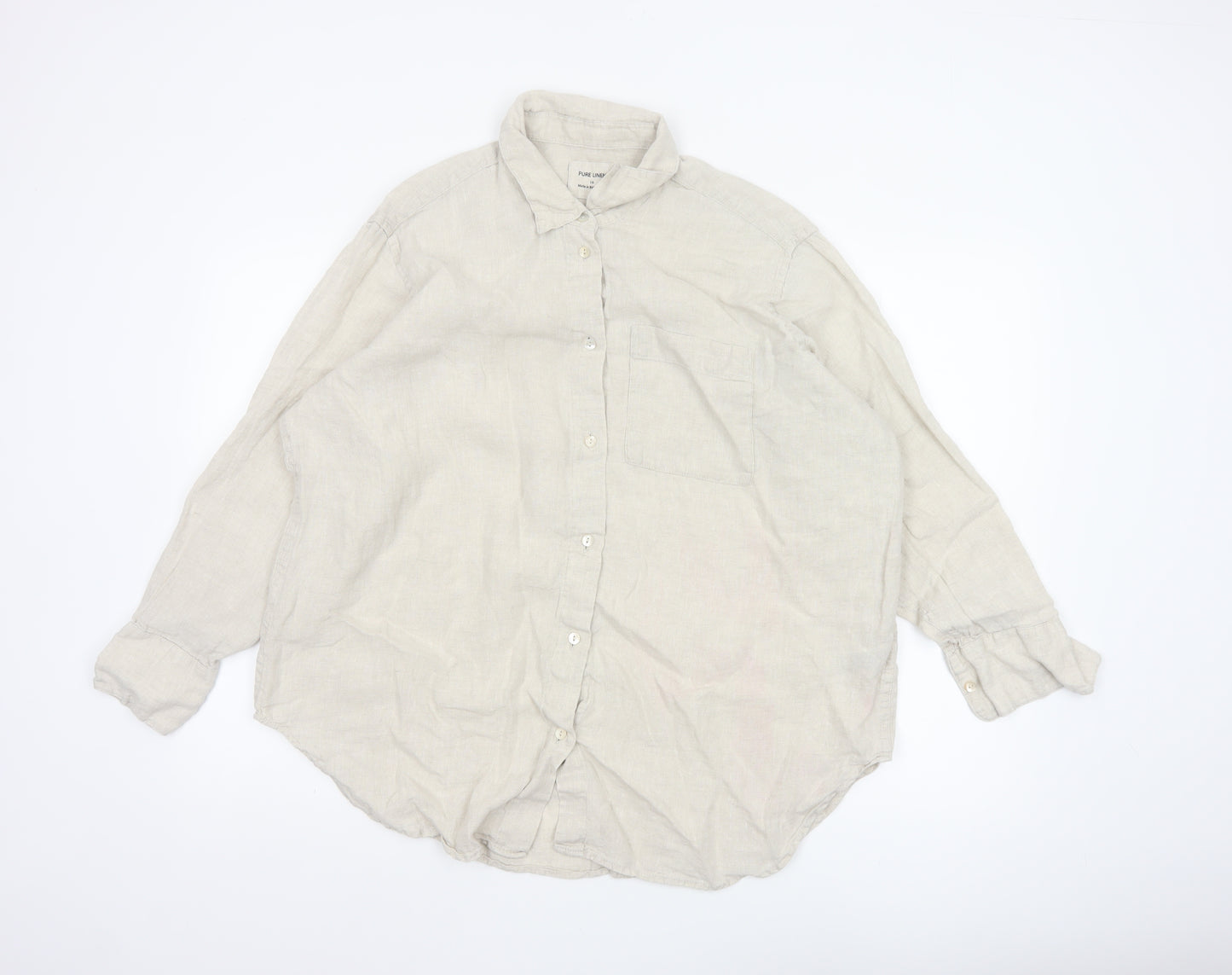 Marks and Spencer Women’s Beige Pure Linen Button-Up Shirt Size 16