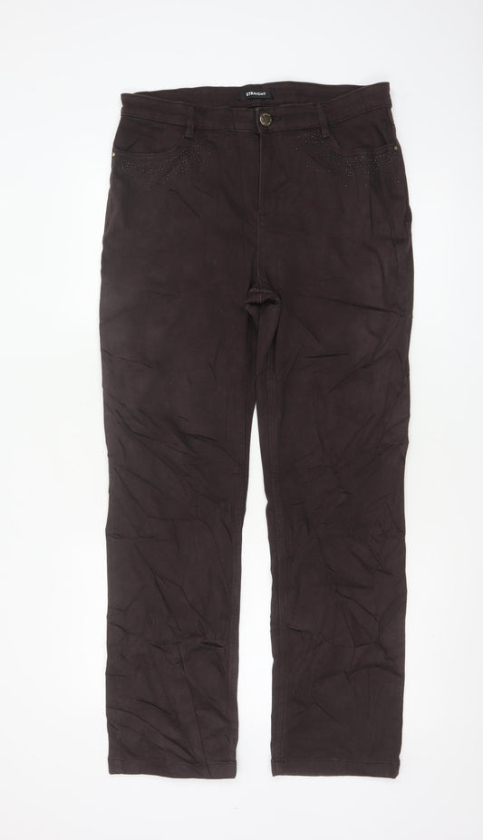 Marks and Spencer Women Brown Size 14 Straight Stretch Trousers