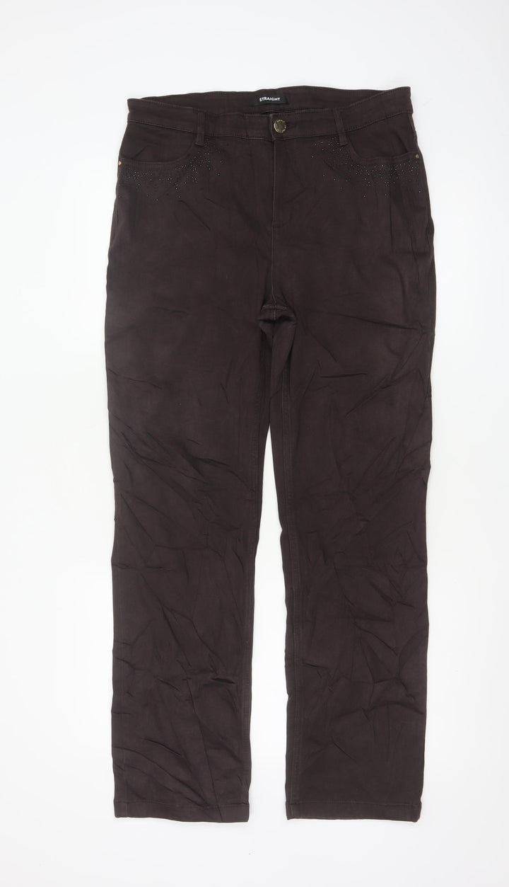 Marks and Spencer Women Brown Size 14 Straight Stretch Trousers