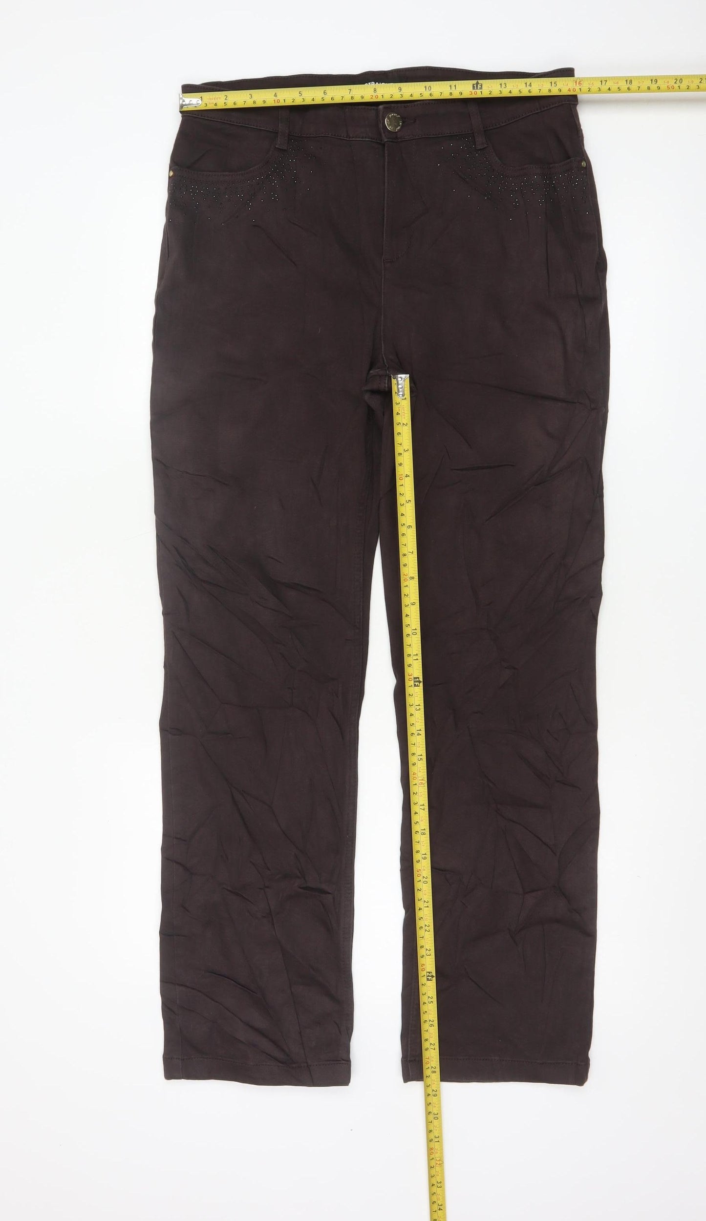 Marks and Spencer Women Brown Size 14 Straight Stretch Trousers