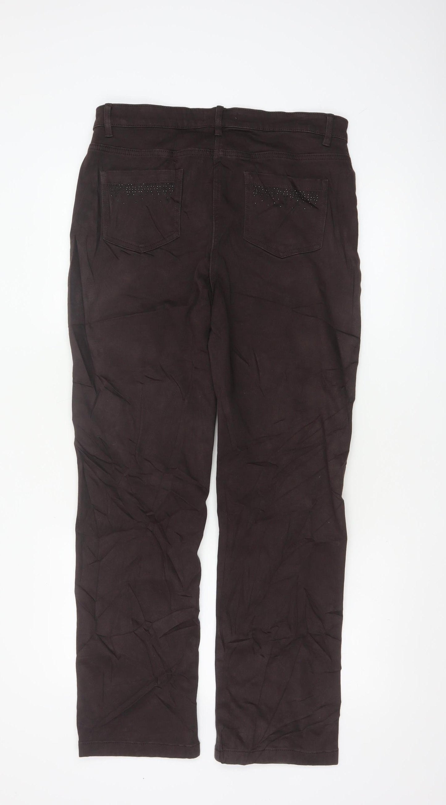 Marks and Spencer Women Brown Size 14 Straight Stretch Trousers