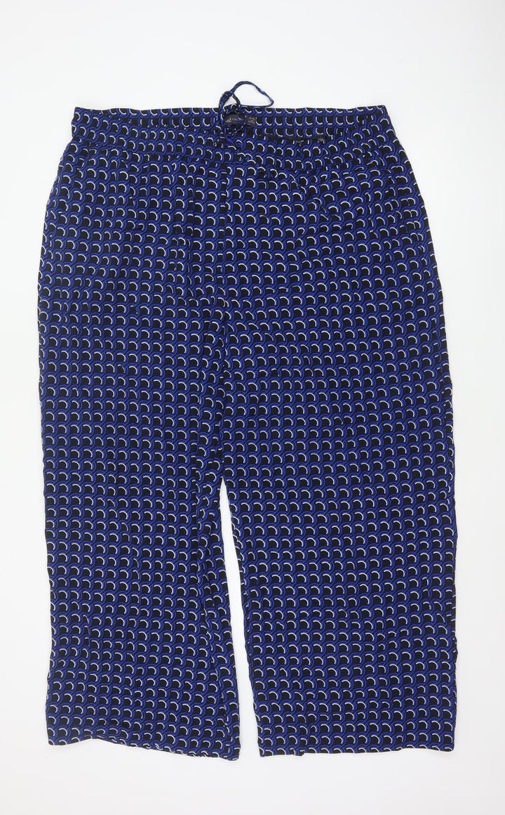 Marks and Spencer Women's Blue Geometric Cropped Trousers Size 12