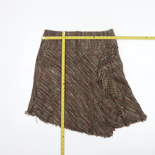 Morgan de Toi Women’s Brown Tweed Wrap Skirt Size 12