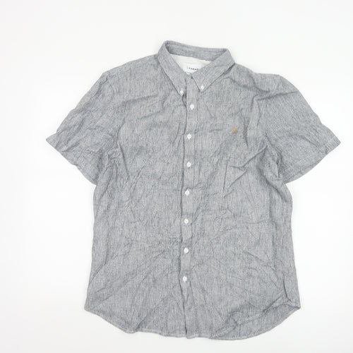 Farah Men's Grey Slim Fit Short Sleeve Button-Up Shirt XL