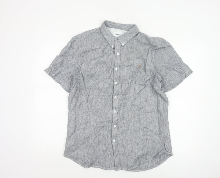 Farah Men's Grey Slim Fit Short Sleeve Button-Up Shirt XL