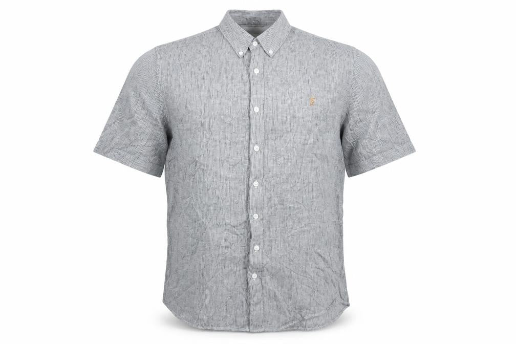 Farah Men's Grey Slim Fit Short Sleeve Button-Up Shirt XL