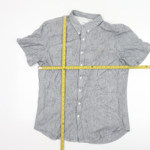 Farah Men's Grey Slim Fit Short Sleeve Button-Up Shirt XL