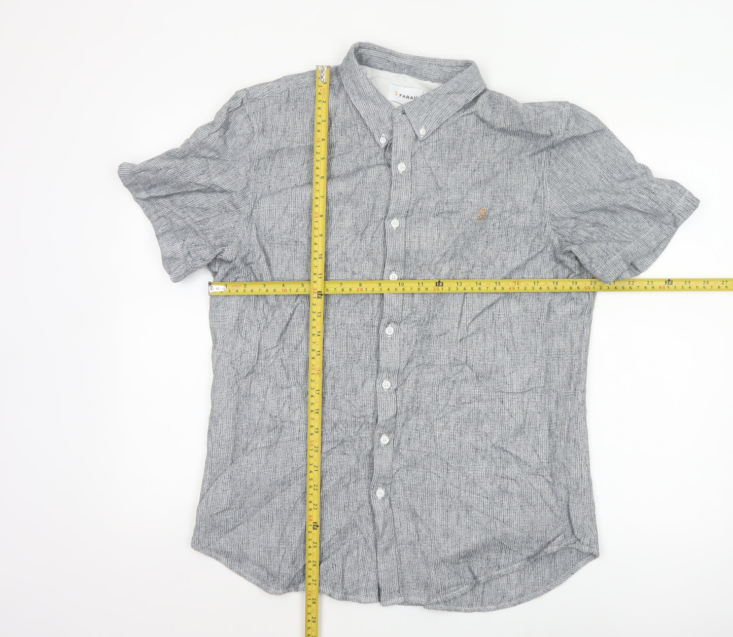 Farah Men's Grey Slim Fit Short Sleeve Button-Up Shirt XL