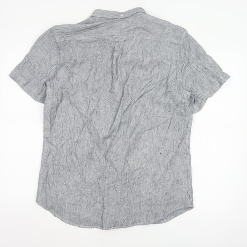 Farah Men's Grey Slim Fit Short Sleeve Button-Up Shirt XL