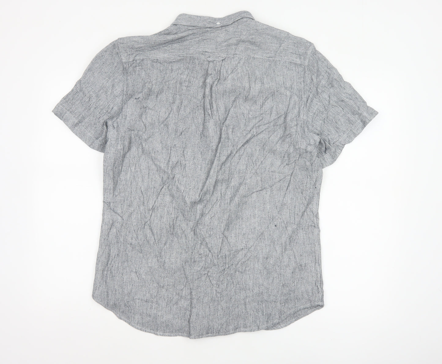 Farah Men's Grey Slim Fit Short Sleeve Button-Up Shirt XL