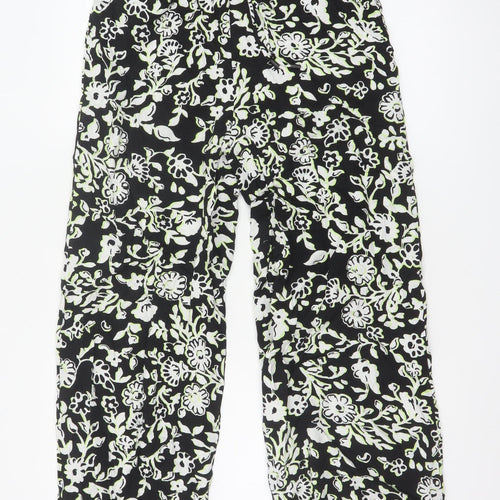 Marks and Spencer Women's Black Floral Cropped Viscose Trousers Size 12