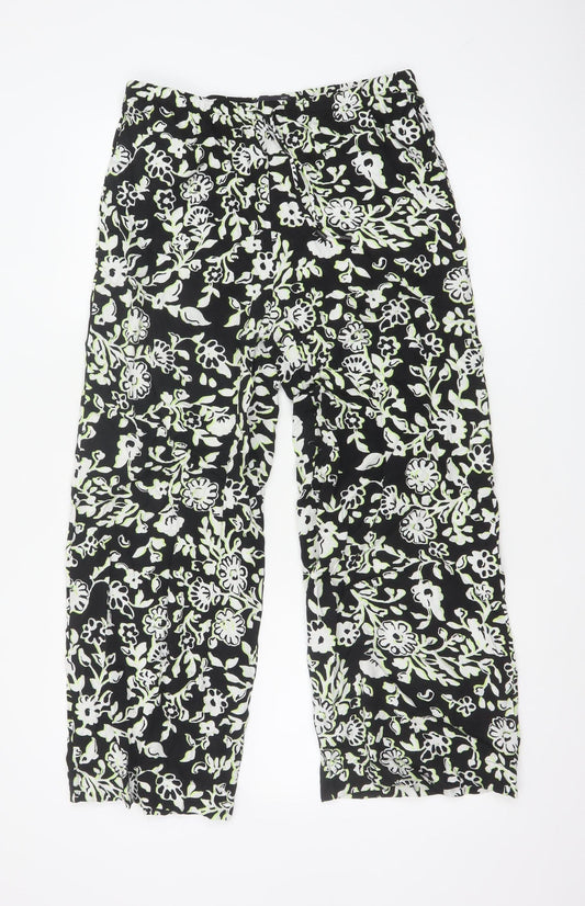 Marks and Spencer Women's Black Floral Cropped Viscose Trousers Size 12