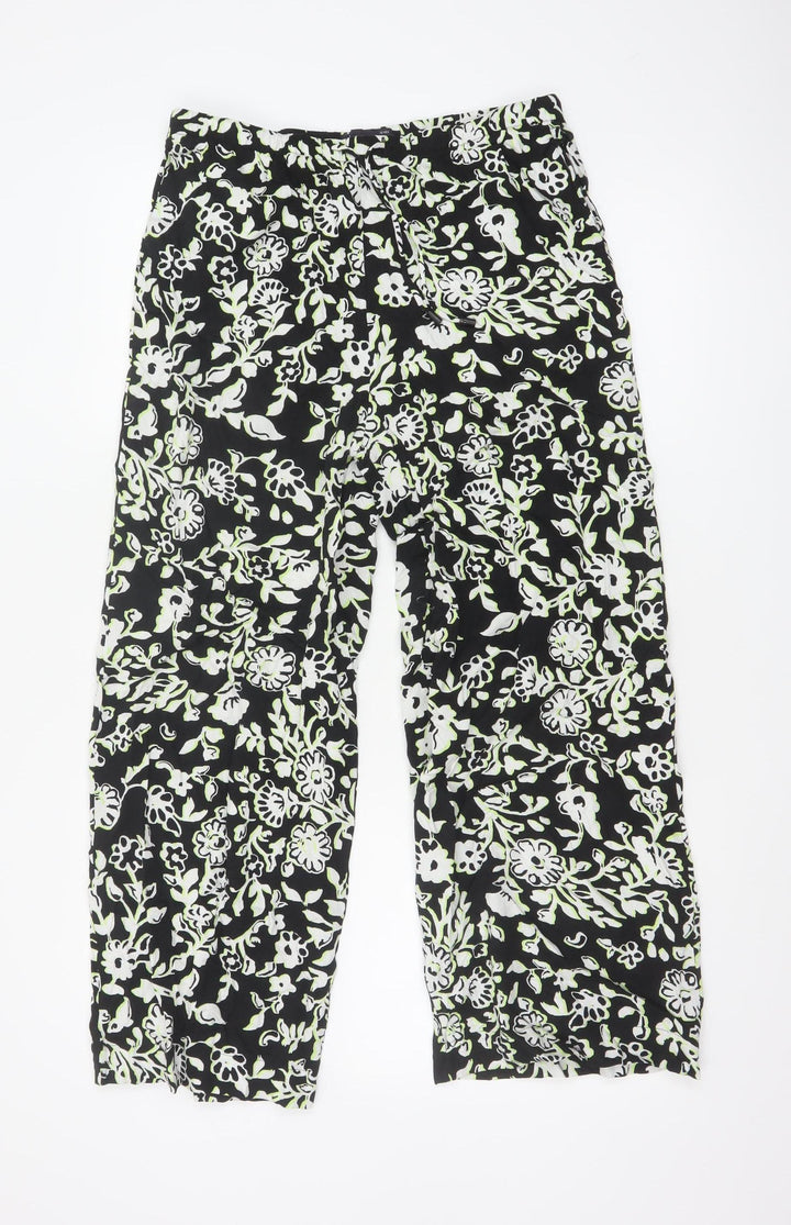Marks and Spencer Women's Black Floral Cropped Viscose Trousers Size 12