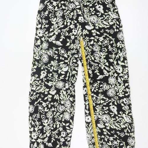 Marks and Spencer Women's Black Floral Cropped Viscose Trousers Size 12