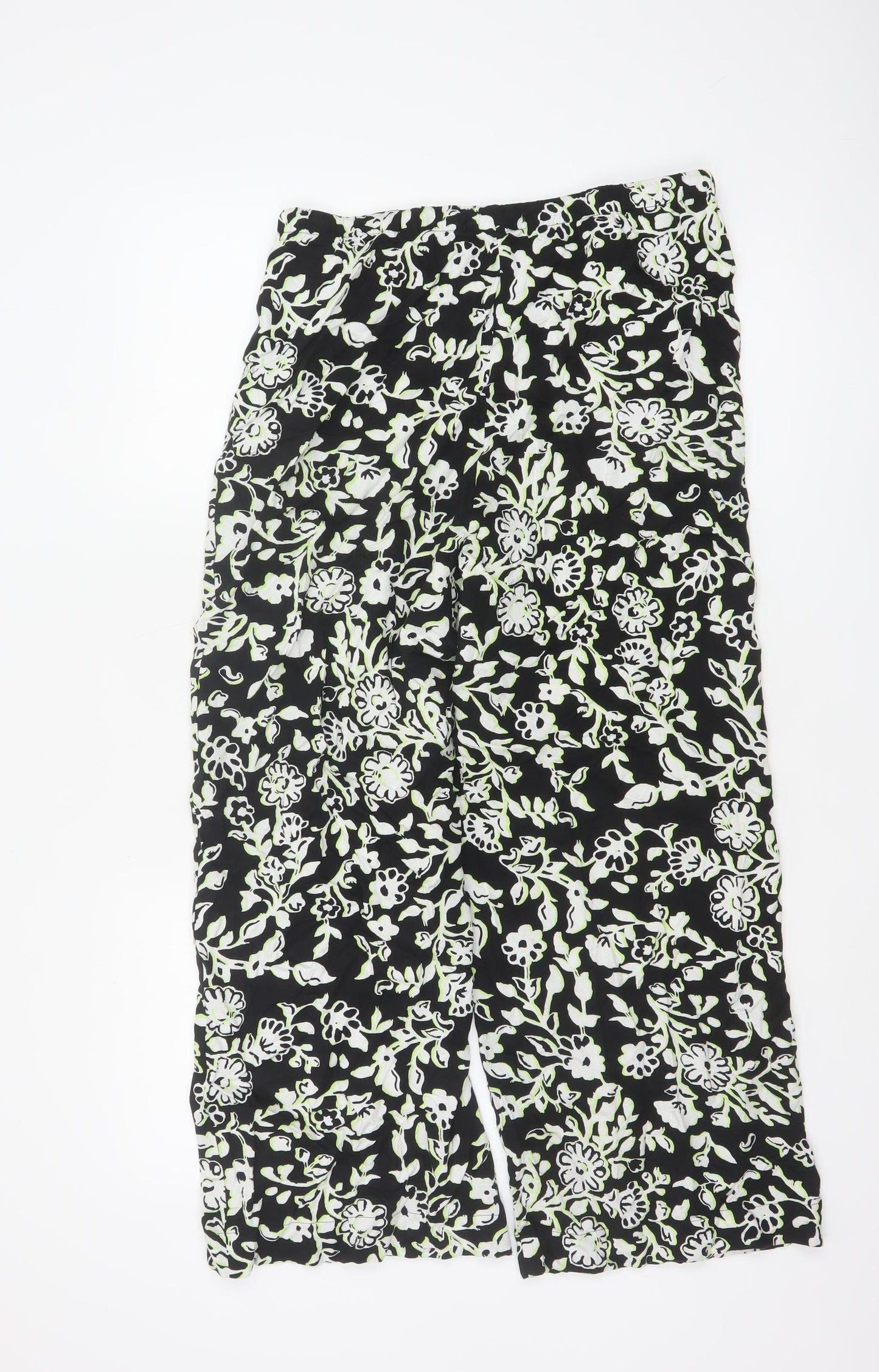 Marks and Spencer Women's Black Floral Cropped Viscose Trousers Size 12