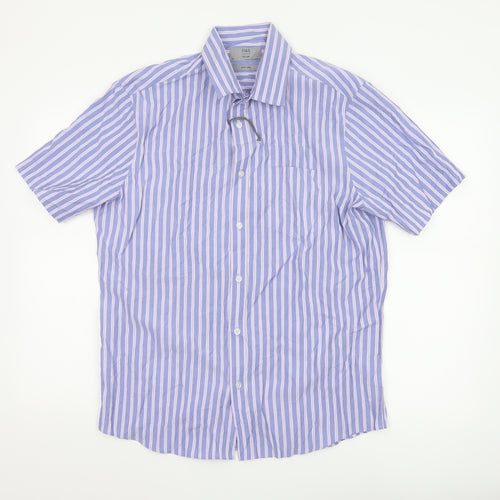 Marks and Spencer Men's Blue Striped Relaxed Fit Short Sleeve Button-Up Shirt Size M