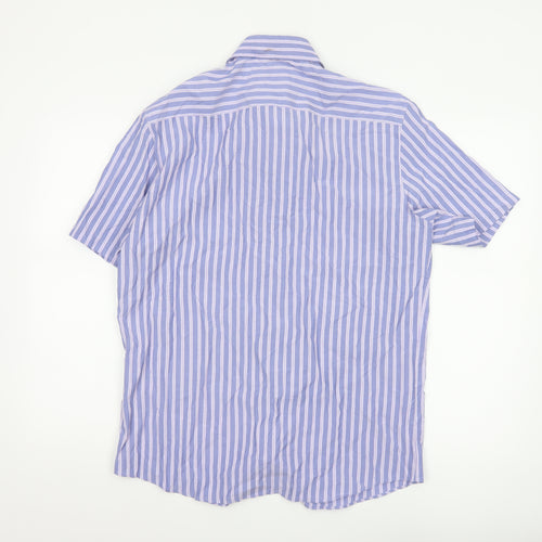 Marks and Spencer Men's Blue Striped Relaxed Fit Short Sleeve Button-Up Shirt Size M