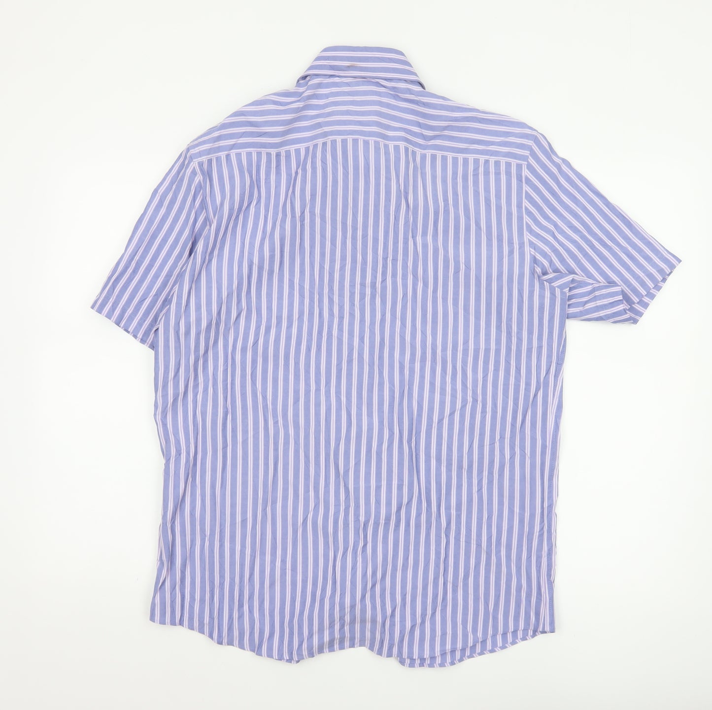 Marks and Spencer Men's Blue Striped Relaxed Fit Short Sleeve Button-Up Shirt Size M