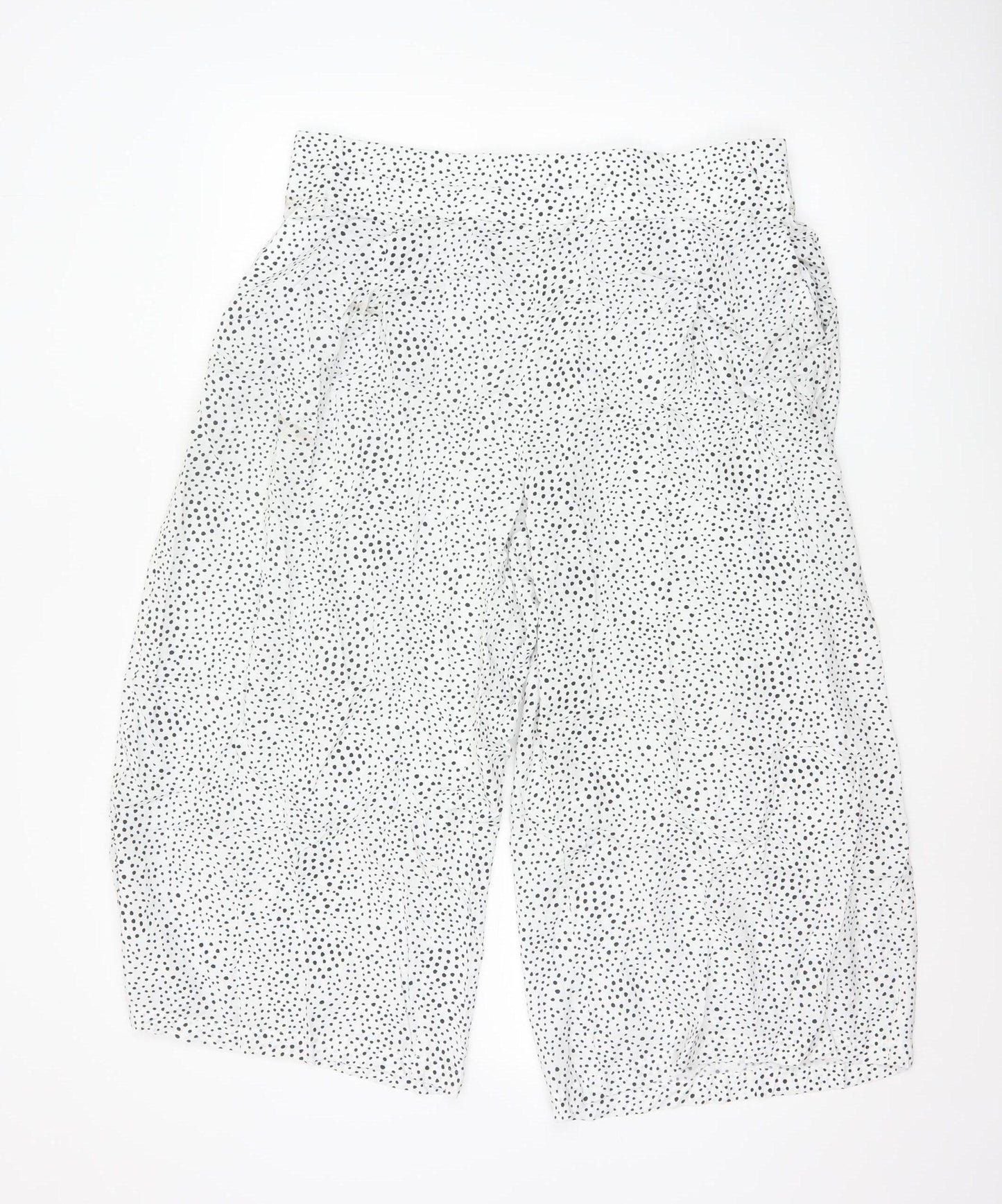 Marks and Spencer Women White Polka Dot Cropped Wide-Leg Trousers Size 16