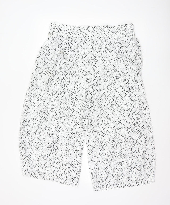Marks and Spencer Women White Polka Dot Cropped Wide-Leg Trousers Size 16