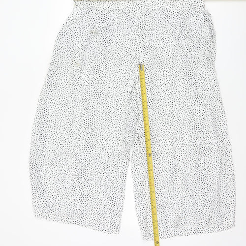 Marks and Spencer Women White Polka Dot Cropped Wide-Leg Trousers Size 16