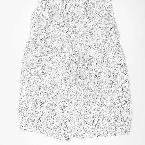Marks and Spencer Women White Polka Dot Cropped Wide-Leg Trousers Size 16
