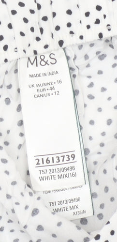 Marks and Spencer Women White Polka Dot Cropped Wide-Leg Trousers Size 16