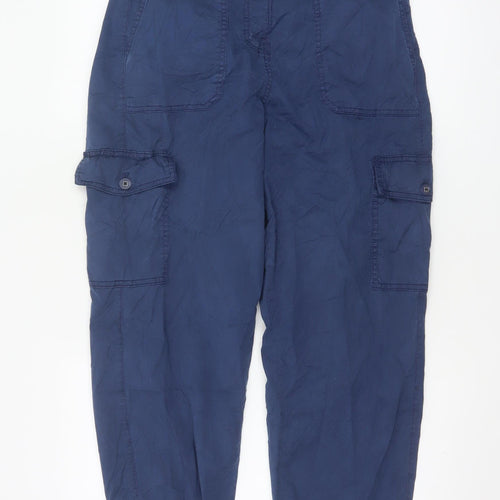 Marks and Spencer Women Blue Cargo Trousers Size 12 Cotton Blend