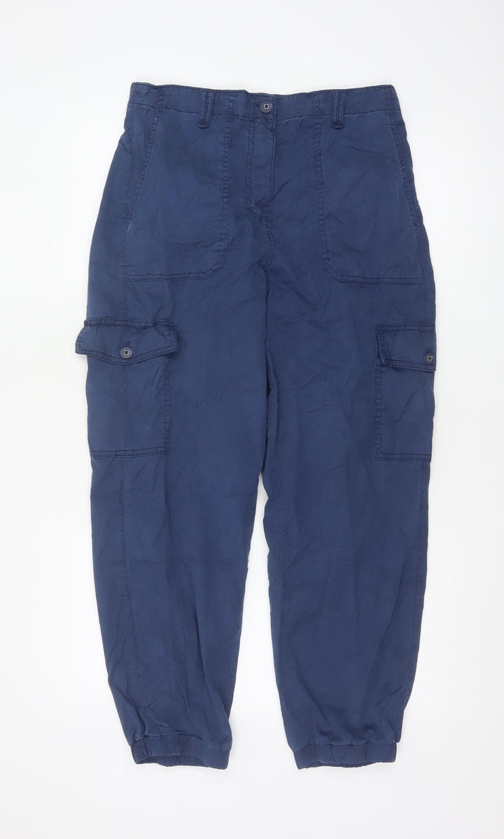 Marks and Spencer Women Blue Cargo Trousers Size 12 Cotton Blend