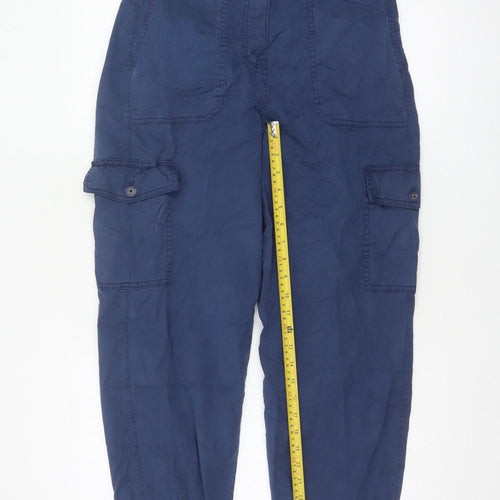 Marks and Spencer Women Blue Cargo Trousers Size 12 Cotton Blend