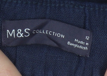 Marks and Spencer Women’s Blue Linen Paperbag Trousers Size 12