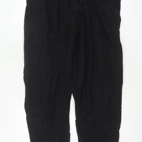 Marks and Spencer Women Black Linen Blend Elastic Waist Trousers Size 14 Regular