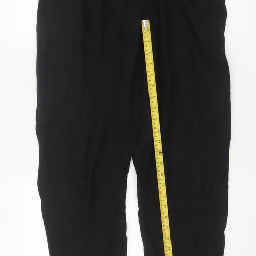 Marks and Spencer Women Black Linen Blend Elastic Waist Trousers Size 14 Regular