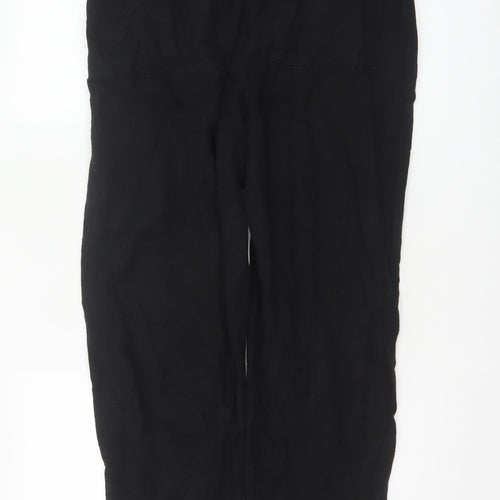 Marks and Spencer Women Black Linen Blend Elastic Waist Trousers Size 14 Regular