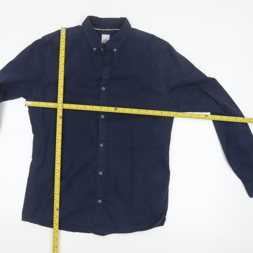 River Island Men's Blue Slim Fit Button-Down Cotton Shirt M