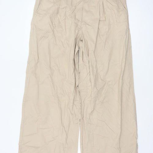 Marks and Spencer Women Beige Chino Wide-Leg Trousers Size 12
