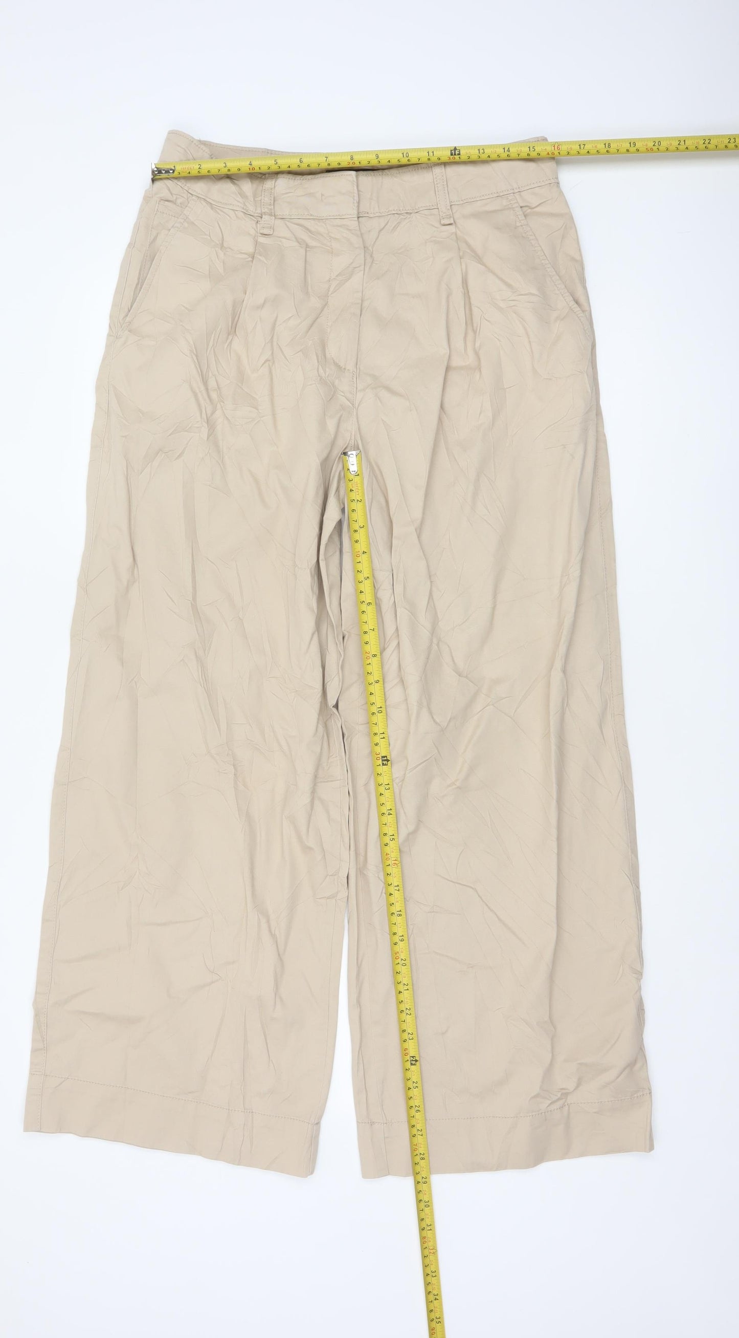 Marks and Spencer Women Beige Chino Wide-Leg Trousers Size 12