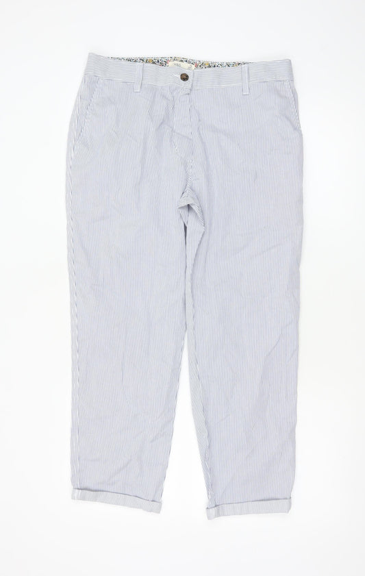 Marks and Spencer Women's Blue Striped Chino Trousers Size 12 Short