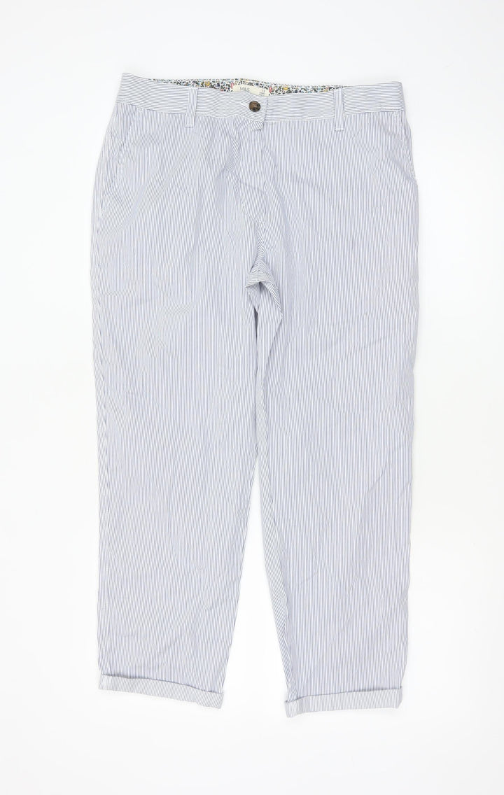 Marks and Spencer Women's Blue Striped Chino Trousers Size 12 Short