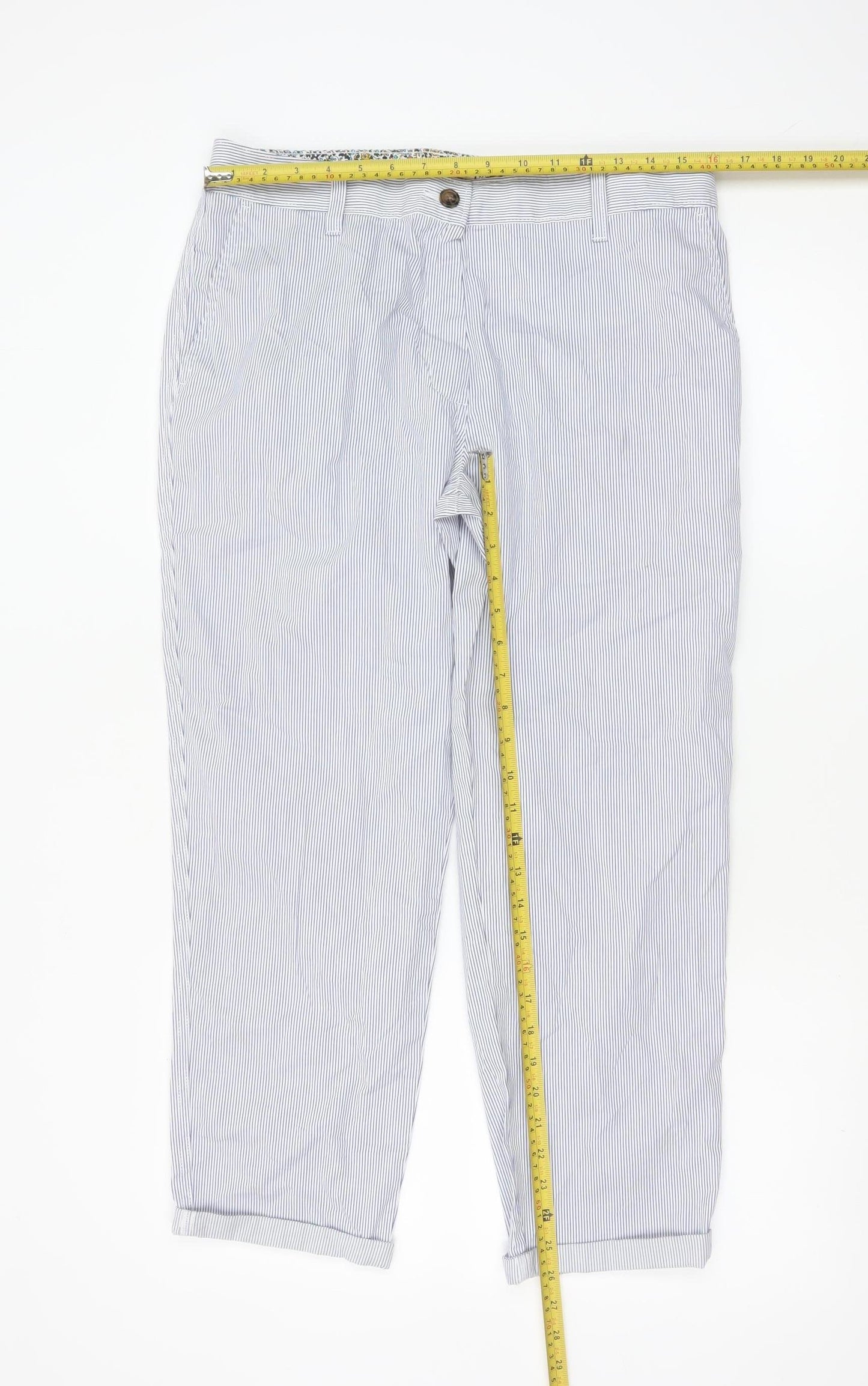 Marks and Spencer Women's Blue Striped Chino Trousers Size 12 Short
