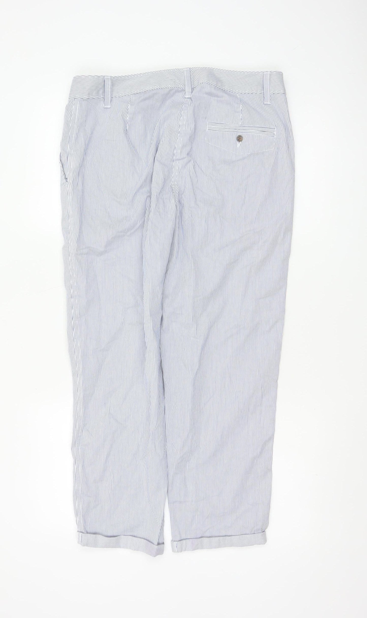 Marks and Spencer Women's Blue Striped Chino Trousers Size 12 Short