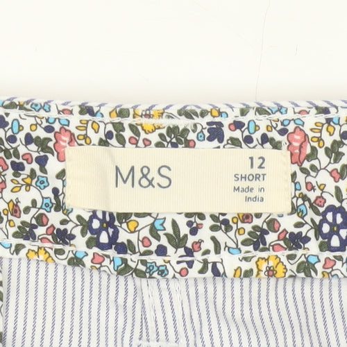 Marks and Spencer Women's Blue Striped Chino Trousers Size 12 Short