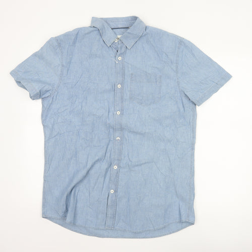 Jaeger Men's Blue Cotton Short Sleeve Button-Up Shirt Size L