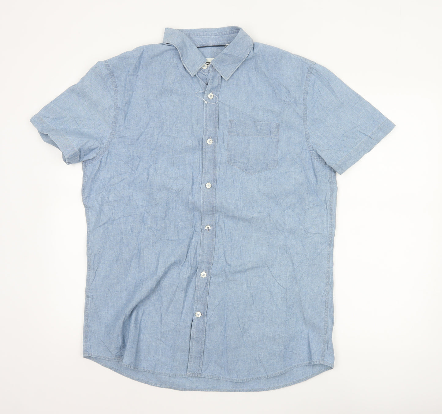 Jaeger Men's Blue Cotton Short Sleeve Button-Up Shirt Size L